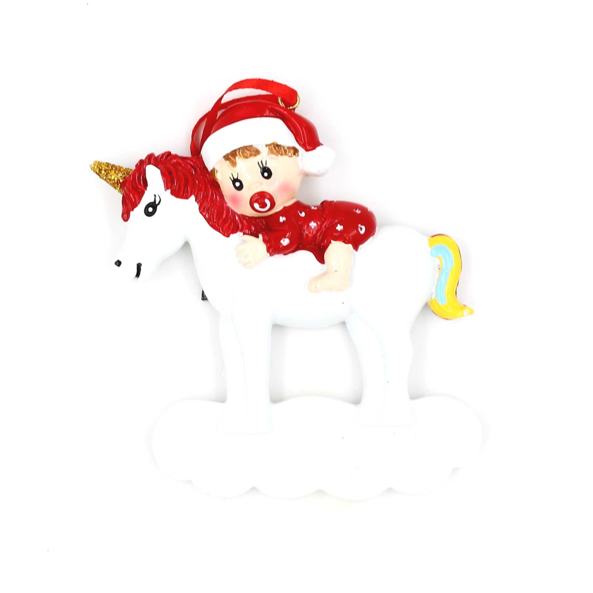 Decoratiune de Craciun cu magnet, Gift Design, copil pe unicorn, multicolor, 9x9 cm