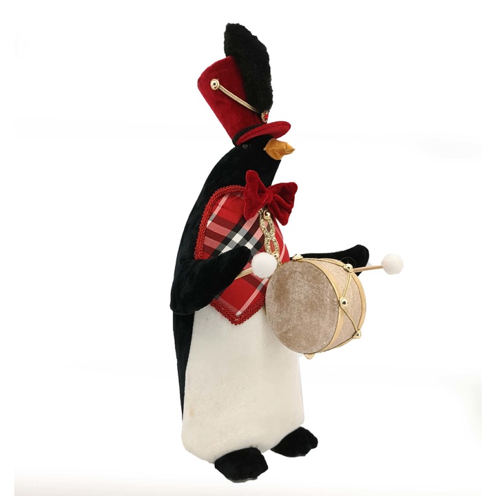 Pinguin din plush cantand la toba verticala, multicolor, 51 cm