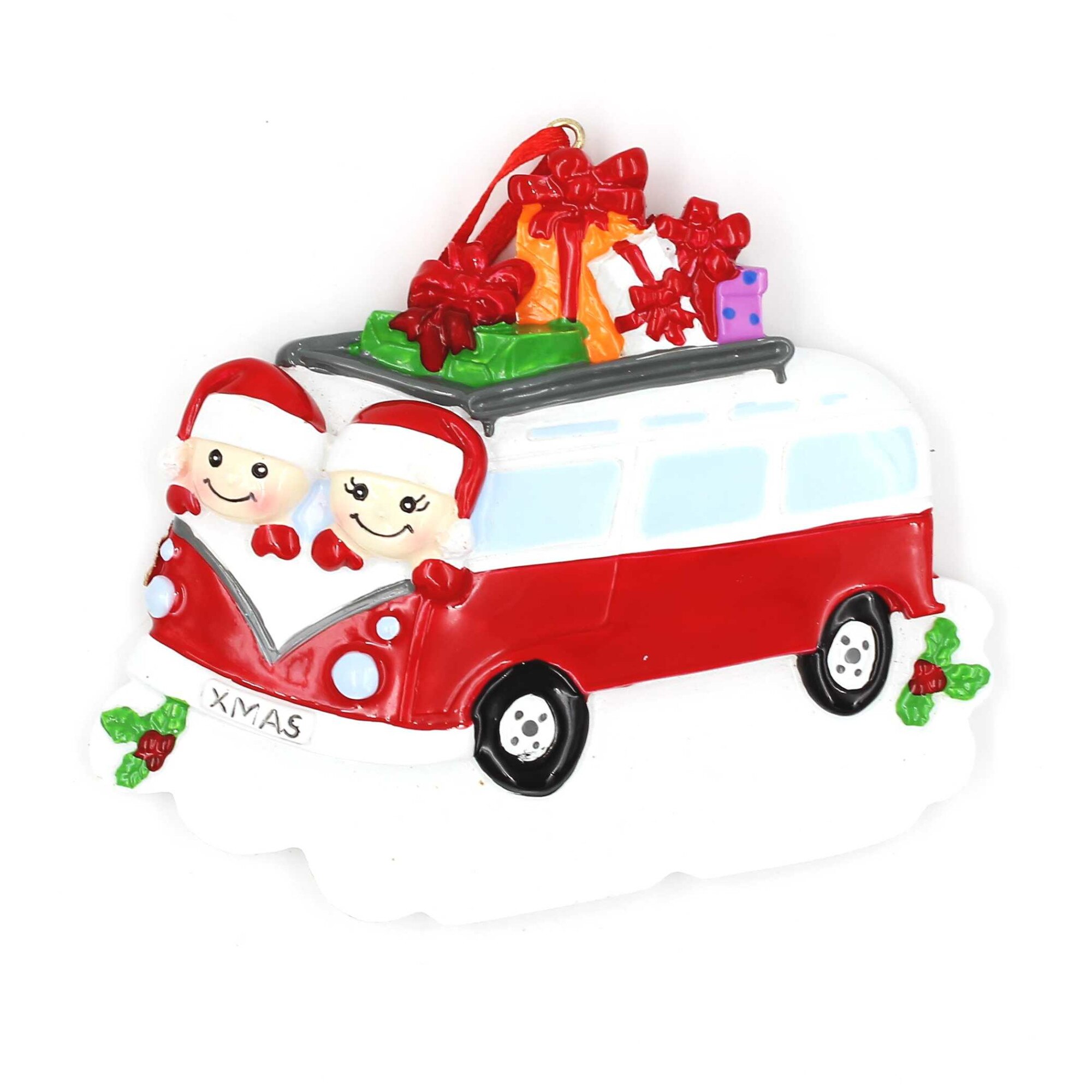 Decoratiune de Craciun magnet, Gift Design, microbuz cu spiridusi, multicolor, 9x9 cm