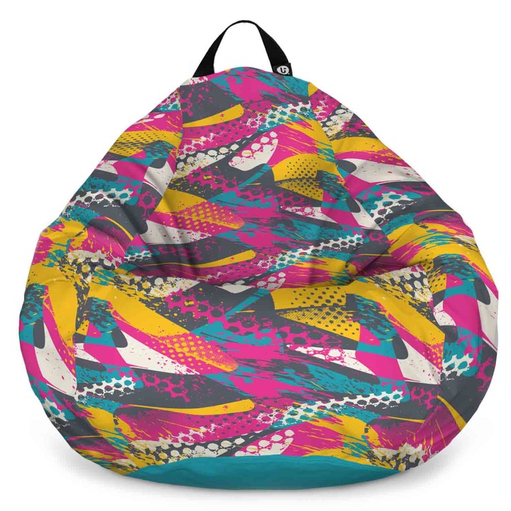 Fotoliu Updeco Puf Bean Bag tip Para L, impermeabil, indoor/outdoor, sac interior, cu maner, 80 x 80 x 55 cm, graffiti abstract grunge