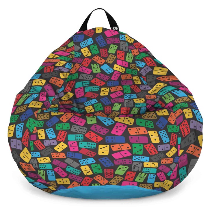 Fotoliu Updeco Puf Bean Bag tip Para L, impermeabil, indoor/outdoor, sac interior, cu maner, 80 x 80 x 55 cm, domino colorat