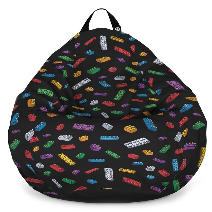 Fotoliu Updeco Puf Bean Bag tip Para XL, impermeabil, indoor/outdoor, sac interior, cu maner, 90 x 90 x 60 cm, lego fundal negru