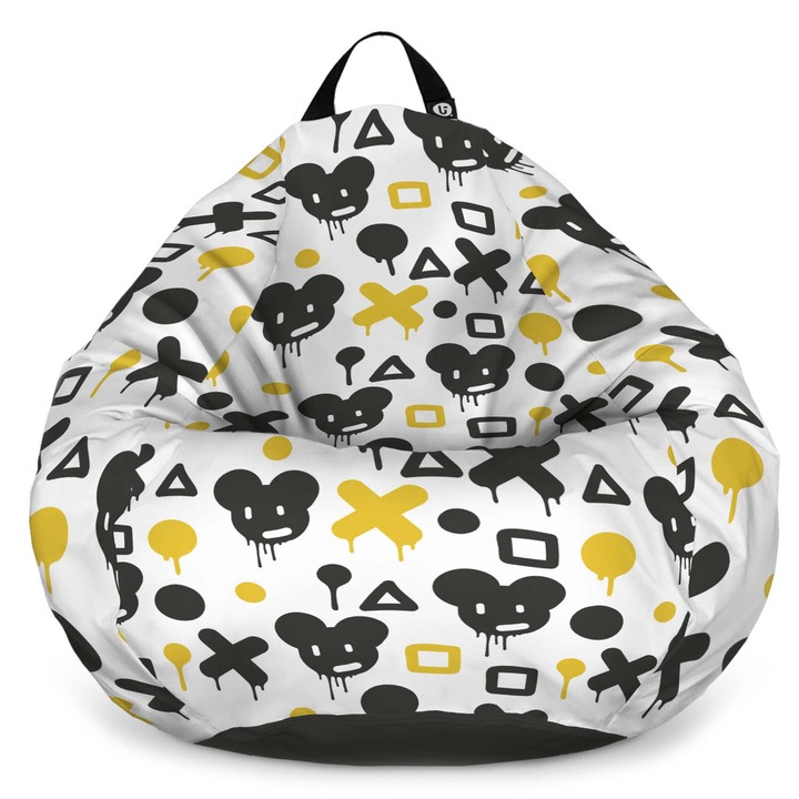 Fotoliu Updeco Puf Bean Bag tip Para XL, impermeabil, indoor/outdoor, sac interior, cu maner, 90 x 90 x 60 cm, graffiti XO mice