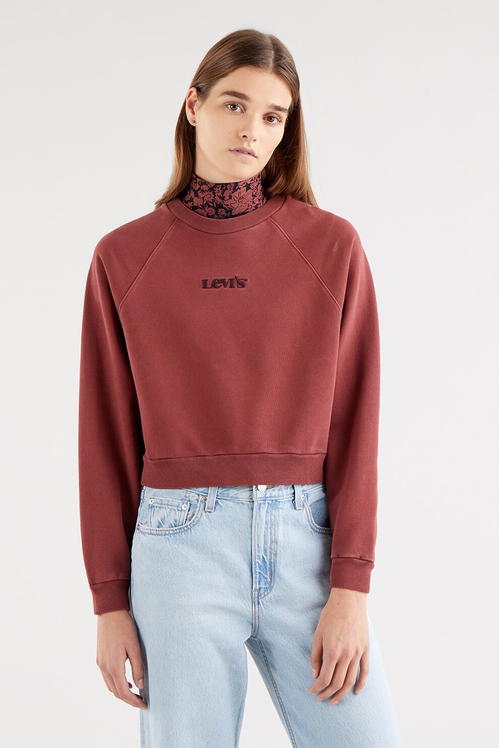 Levi's, Bluza sport cu imprimeu logo si maneci raglan, Rosu inchis/Negru