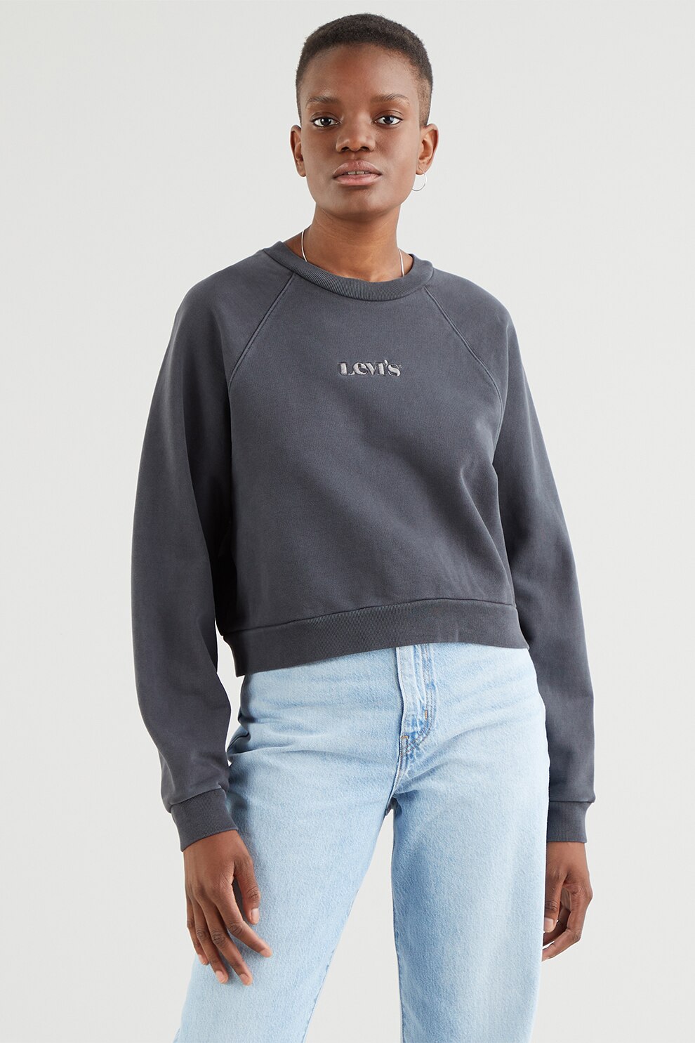 Levi's, Bluza sport cu imprimeu logo si maneci raglan, Gri antracit
