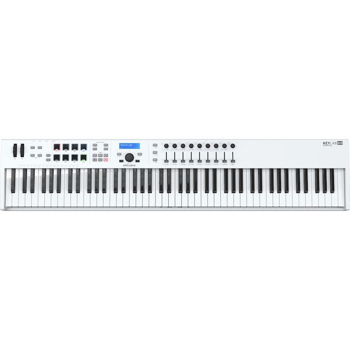 MIDI клавиатура Arturia KeyLab Essential 88, Контролер, 88 клавиша, 9 енкодера, 9 фейдъра, 8 падове, Мастър кийборд, Включен софтуерен пакет, Бял