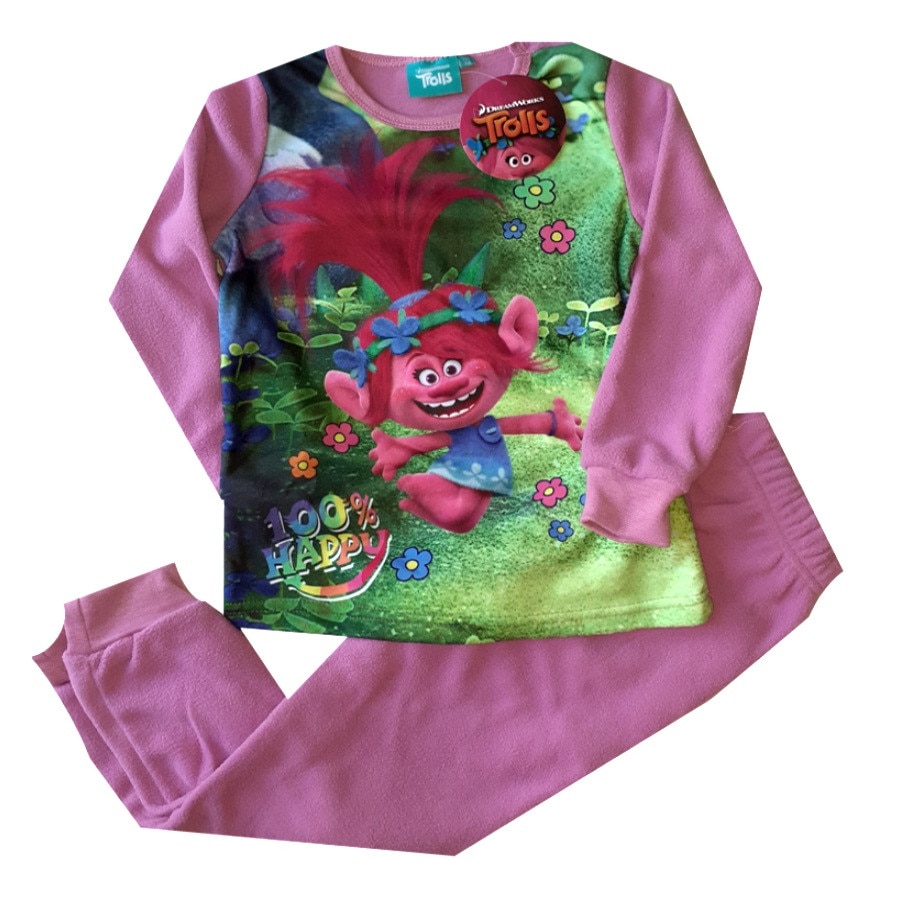 Pijama Trolls Happy, polar fleece, maneca lunga, ani/116 cm, roz