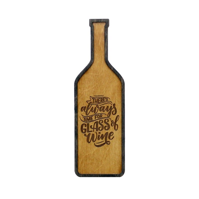 Tablou forma sticla vin cu mesajul Time for Glass of Wine, 28 x 9 cm