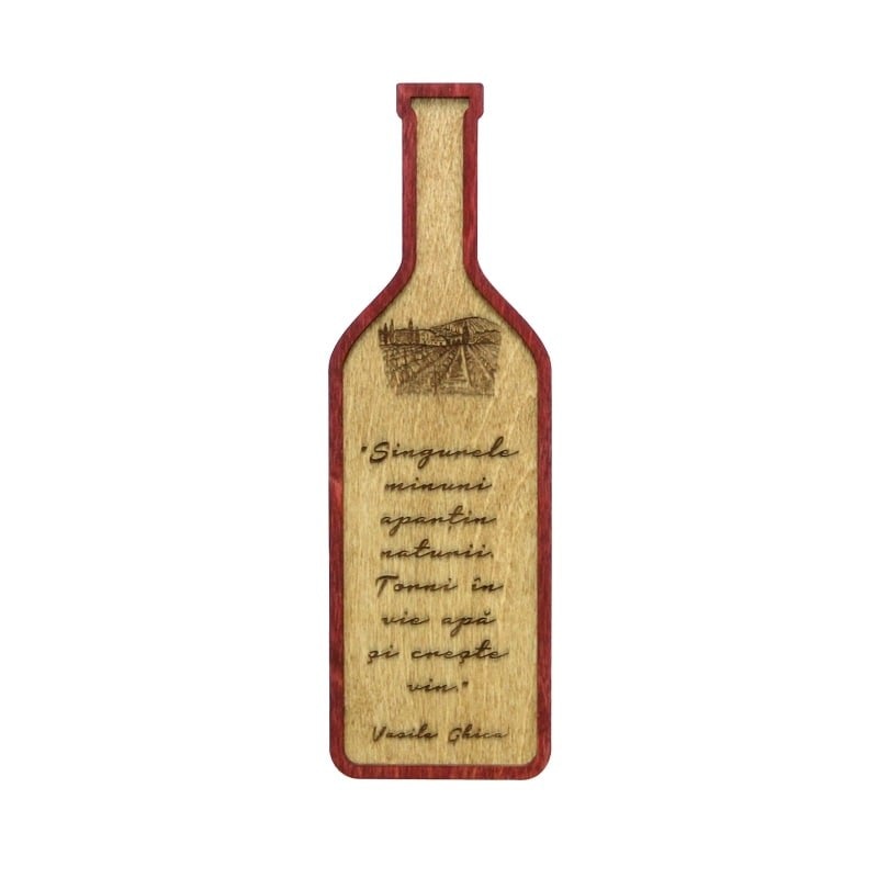 Tablou forma sticla vin cu mesaj din Vasile Ghica, 28 x 9 cm