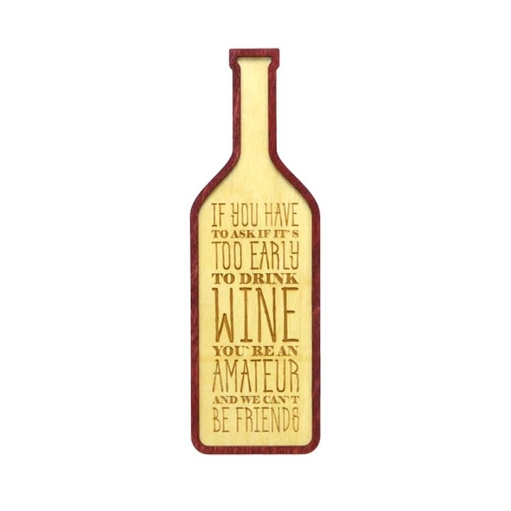 Tablou forma sticla vin cu mesajul Amateur of Wine, 28 x 9 cm