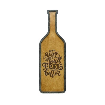 Tablou forma sticla vin cu mesajul Wine a Bit, 28 x 9 cm Tablou forma sticla vin cu mesajul Wine a Bit, 28 x 9 cm