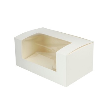 Cutii biodegradabile patiserie cu insertie pentru 2 briose, carton cu fereastra din PLA, 11x18x8 cm, set 25 buc Cutii biodegradabile patiserie cu insertie pentru 2 briose, carton cu fereastra din PLA, 11x18x8 cm, set 25 buc