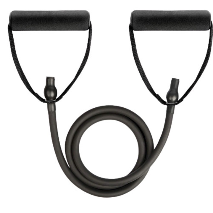 Extensor cu coarda elastica si manere, Aerobic, Fitness, Pilates 1.3 m, negru