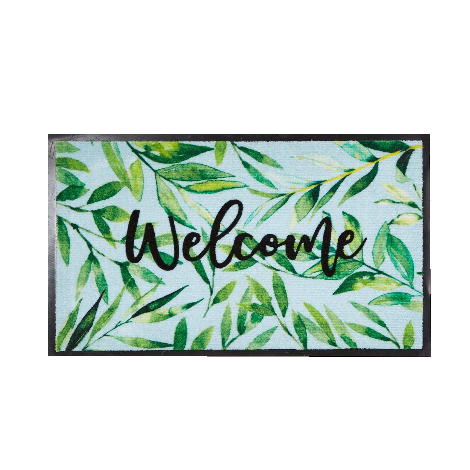 Covoras de intrare,tip pres din cauciuc si textil cu imprimeu frunze, 75 x 45 cm