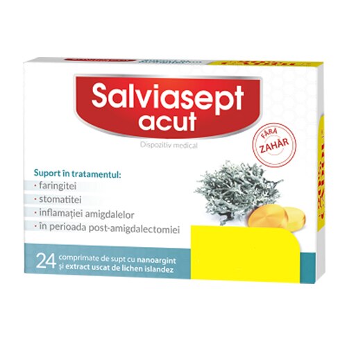 Supliment alimentar Salviasept Acut Fara Zahar, 24 comprimate
