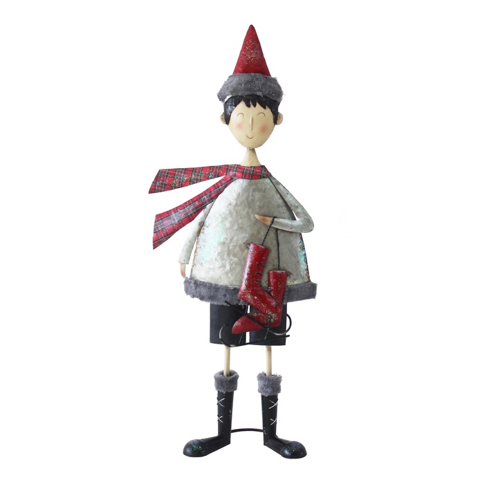 Baiat cu esarfa si patine, metalic, multicolor, 71 cm