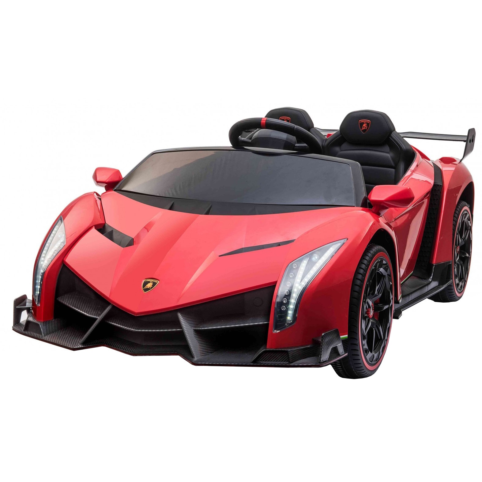 Masinuta electrica 4 x 4 Premier Lamborghini Veneno, 12V, roti cauciuc EVA, scaun piele ecologica, rosu