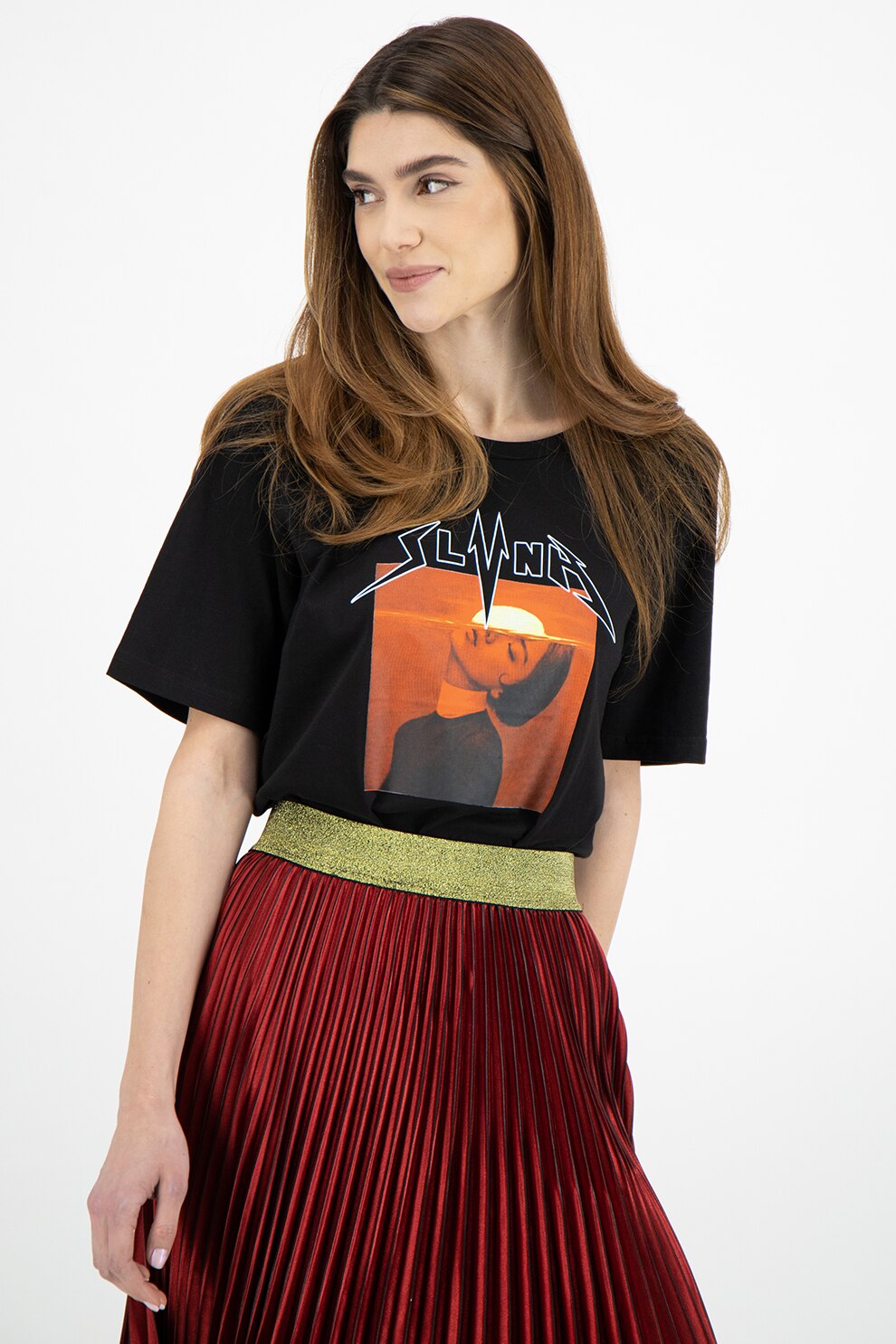 Silvian Heach Collection, Tricou cu imprimeu foto, Negru/Oranj stins/Alb