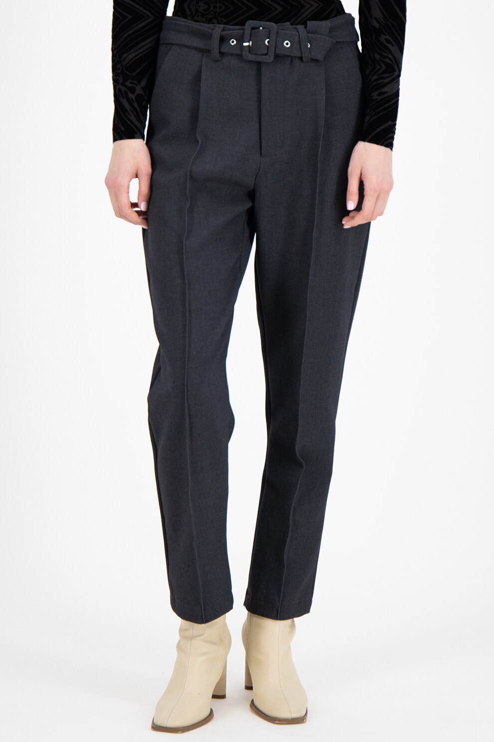 Silvian Heach Collection, Pantaloni conici cu buzunare oblice, Gri inchis