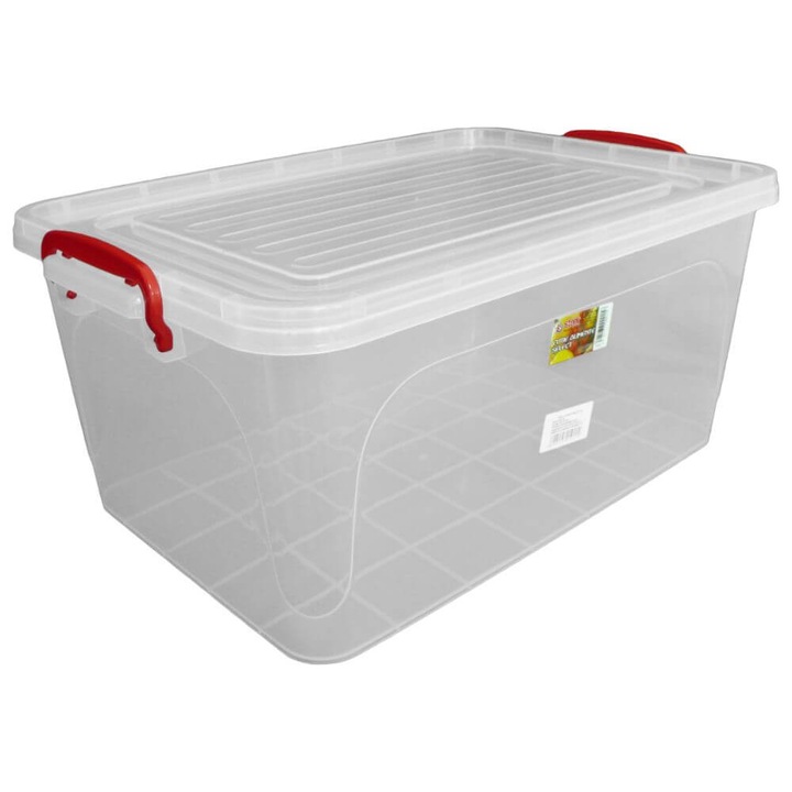 Cutie Alimente STERK, 25 L, Dreptunghiulara cu Capac si Manere, Plastic Transparent