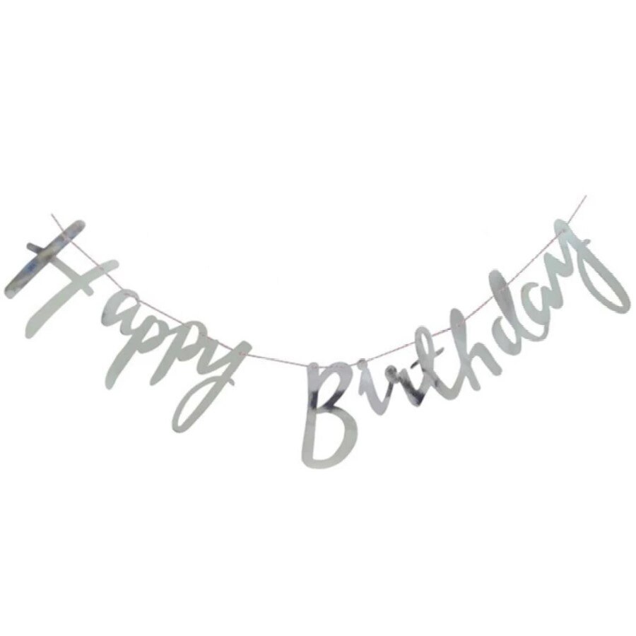 Banner Happy Birthday argintiu 1m