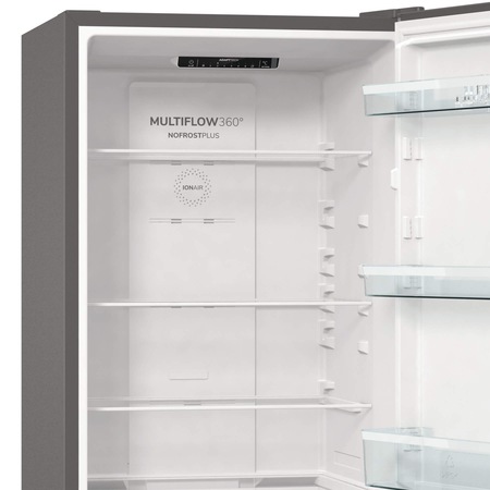 Combina frigorifica Gorenje NRK6191ES4, 300 l, Clasa F, NoFrost Plus, IonAir, Multiflow 360°, Argintiu