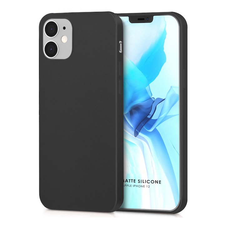 Husa pentru iPhone 12, din Silicon Jelly, suprafata mata, anti-amprente, Soft, UltraSlim (0.33mm), Neagra