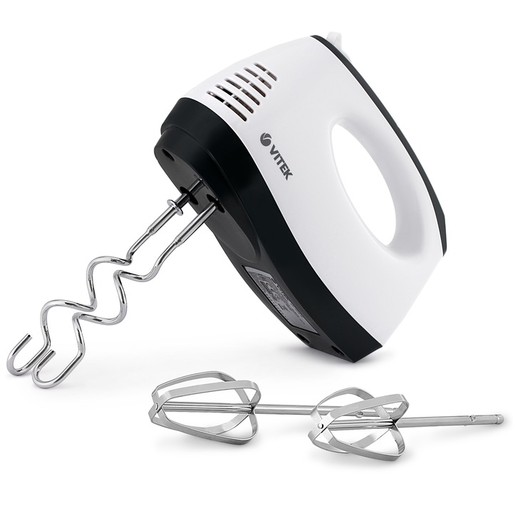 Ръчен миксер VITEK VT-1410, 300 W, 5 скорости, турбо функция, аксесоари от неръждаема стомана, бял