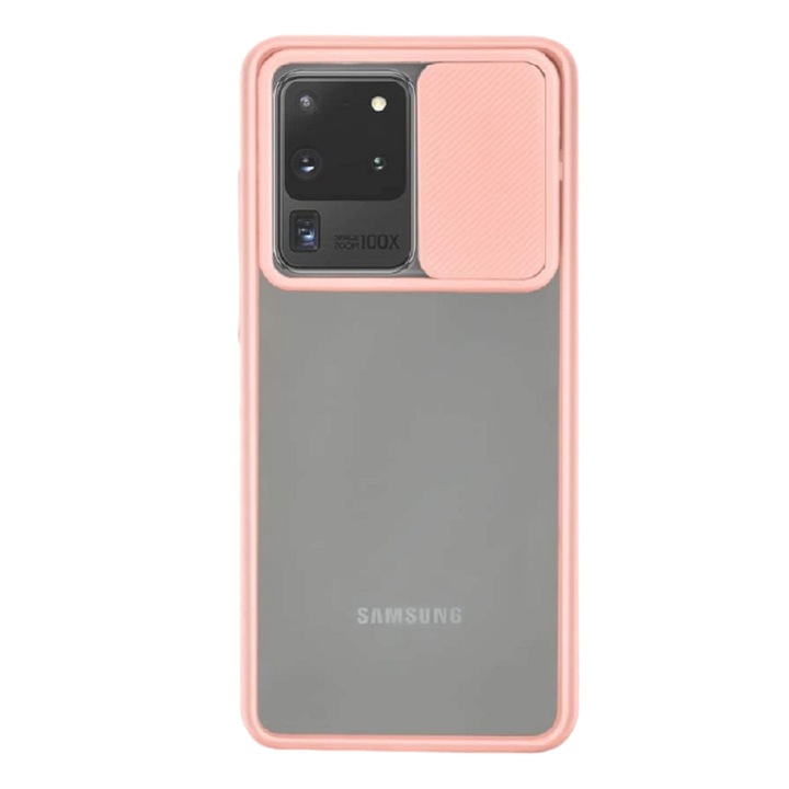Husa cu protectie camera slide compatibila cu Samsung Galaxy S20 Ultra Roz