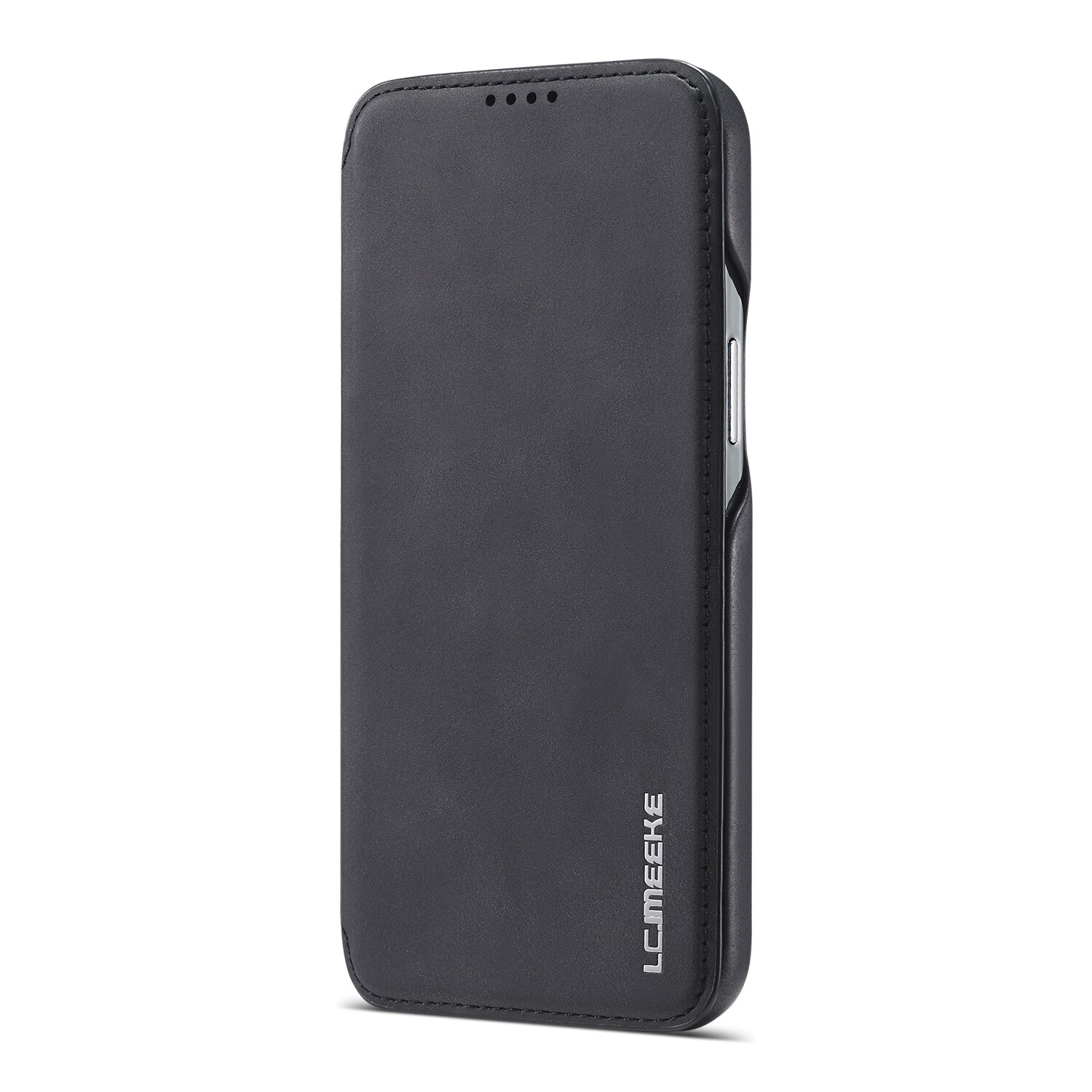 Husa iPhone 12 Pro Max, CaseMe, slim piele, stand, inchidere magnetica, textura fina, Negru