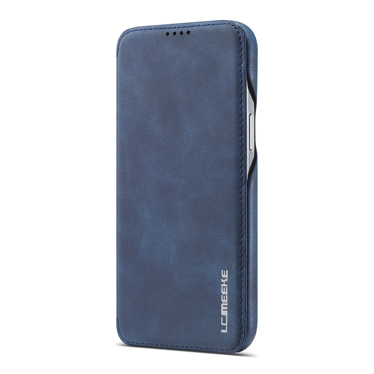 Husa iPhone 12 Pro Max, CaseMe, slim piele, stand, inchidere magnetica, textura fina, Albastru inchis