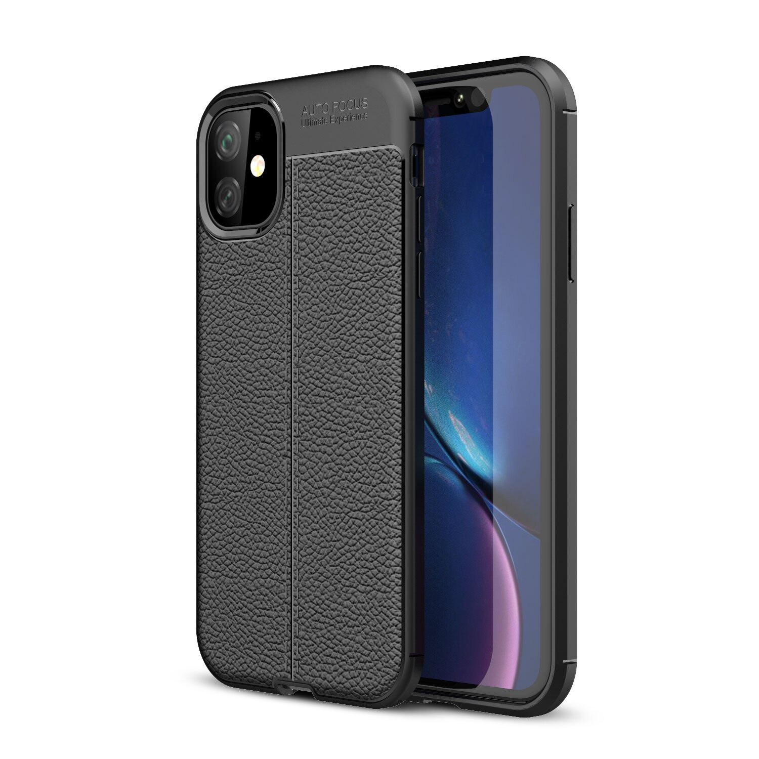 Husa iPhone 12 Mini, CaseME, silicon + TPU cu model piele, back cover, Negru