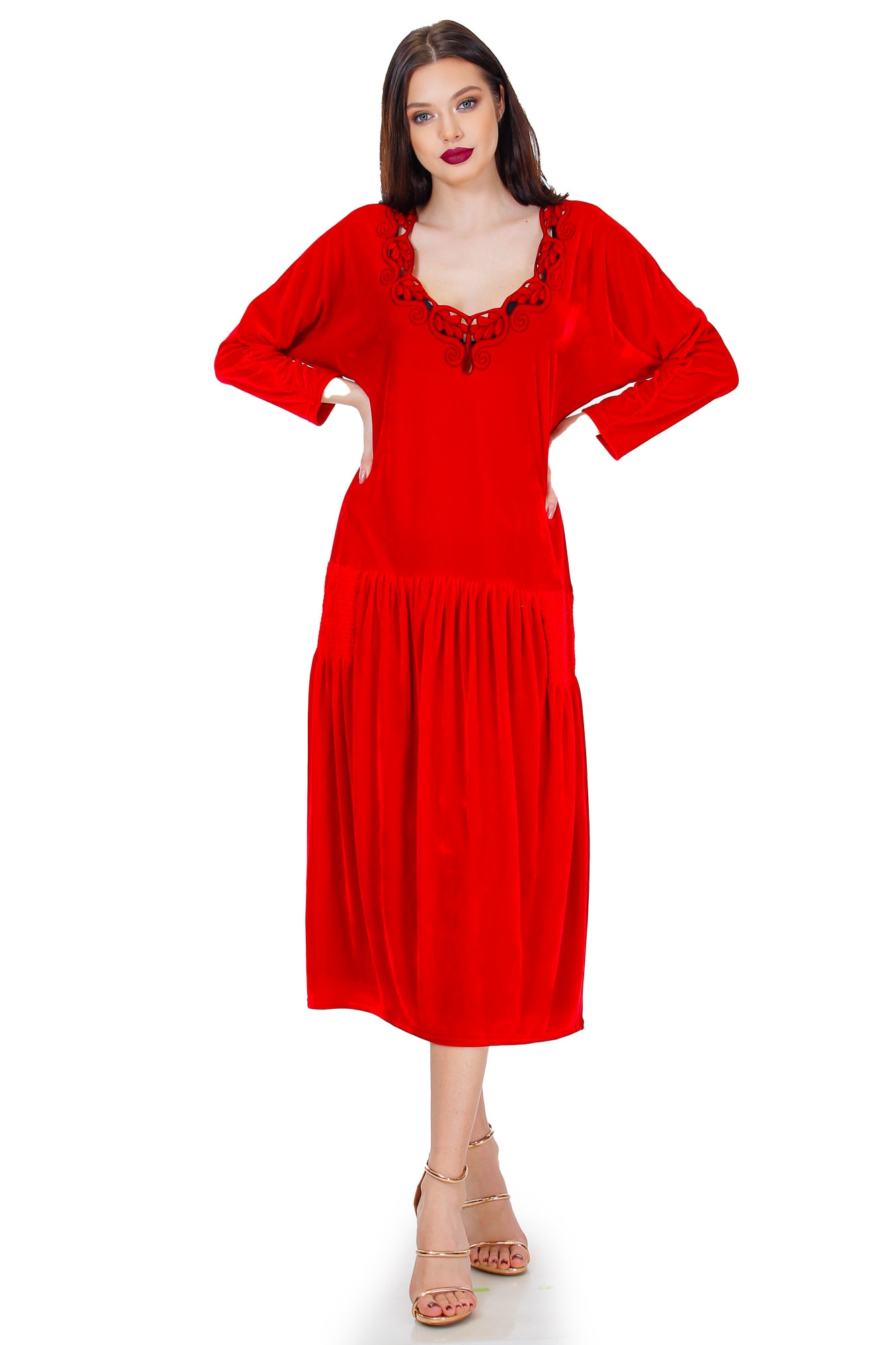 Rochie rosie, catifea, Liza Panait, BT-22