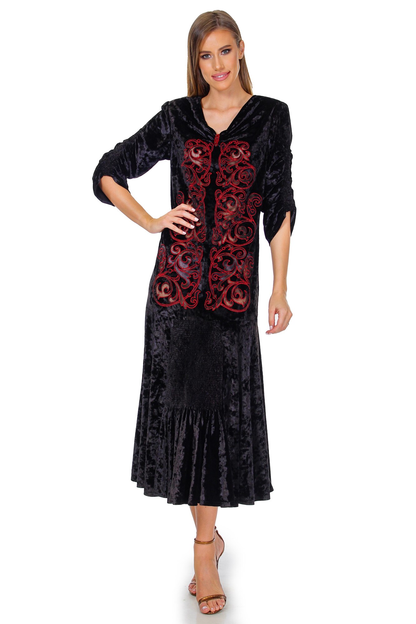 Rochie, catifea, negru/rosu, Liza Panait, BT-31