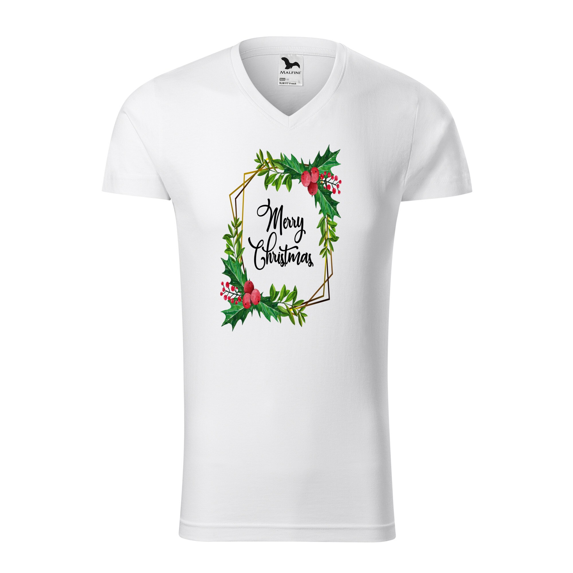 Tricou barbati, Malfini, Merry Christmas, Alb, L