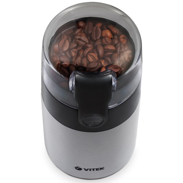 Rasnita de cafea VITEK VT-1540, 120 W, 40 g, cutit otel inoxidabil, functie Pulse, protectie impotriva supraincalzirii, Gri