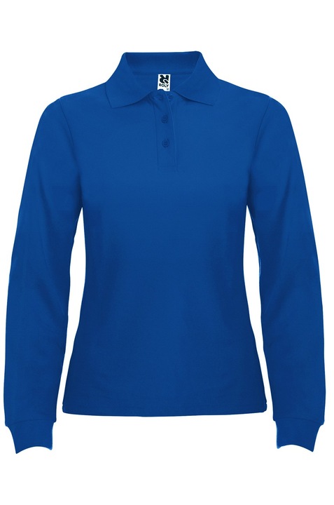 Tricou polo cu maneca lunga femei, bumbac, Roly Estrella, Albastru royal