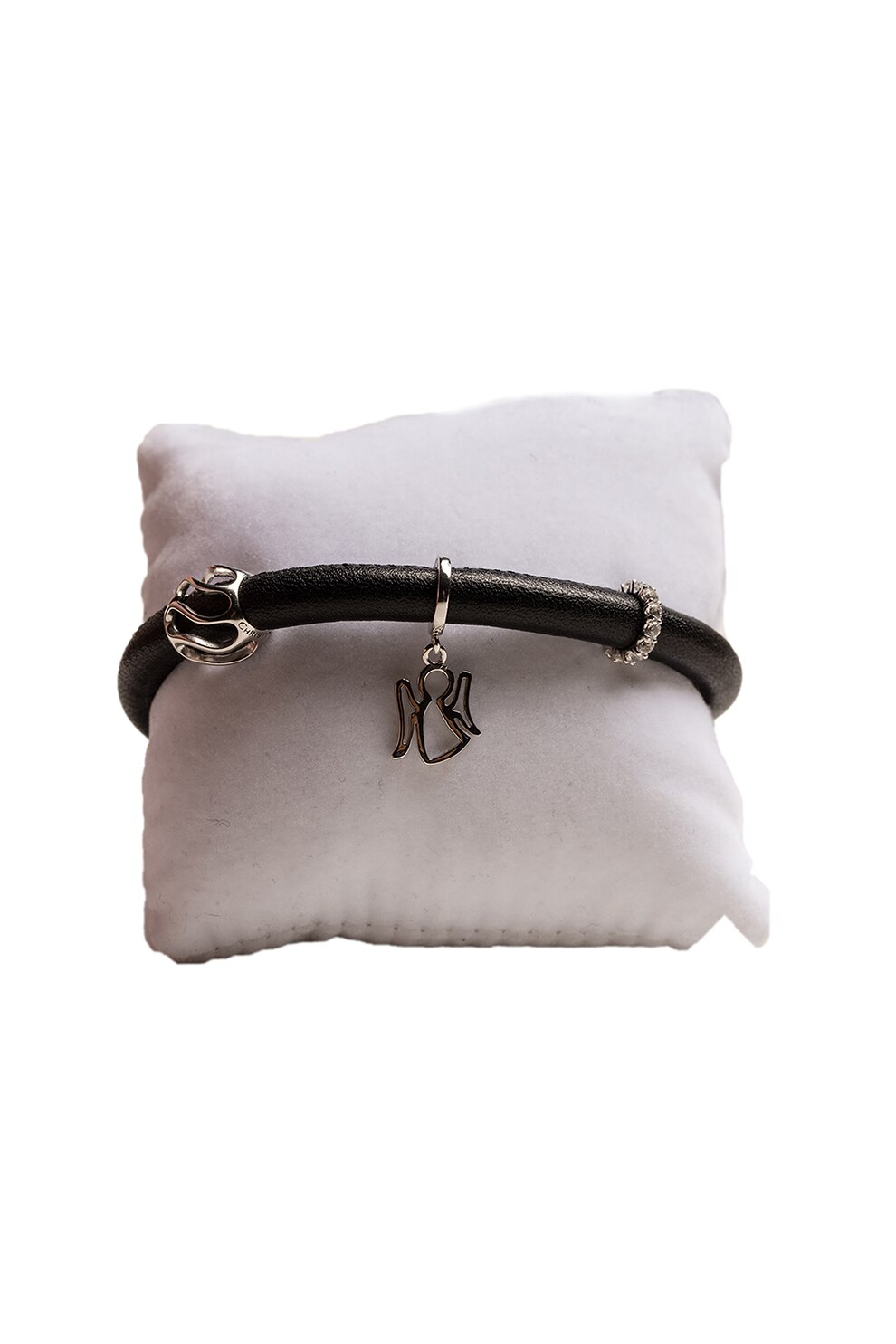 Christina Jewelry&Watches, Bratara din piele decorata cu pietre topaz, Negru/Argintiu