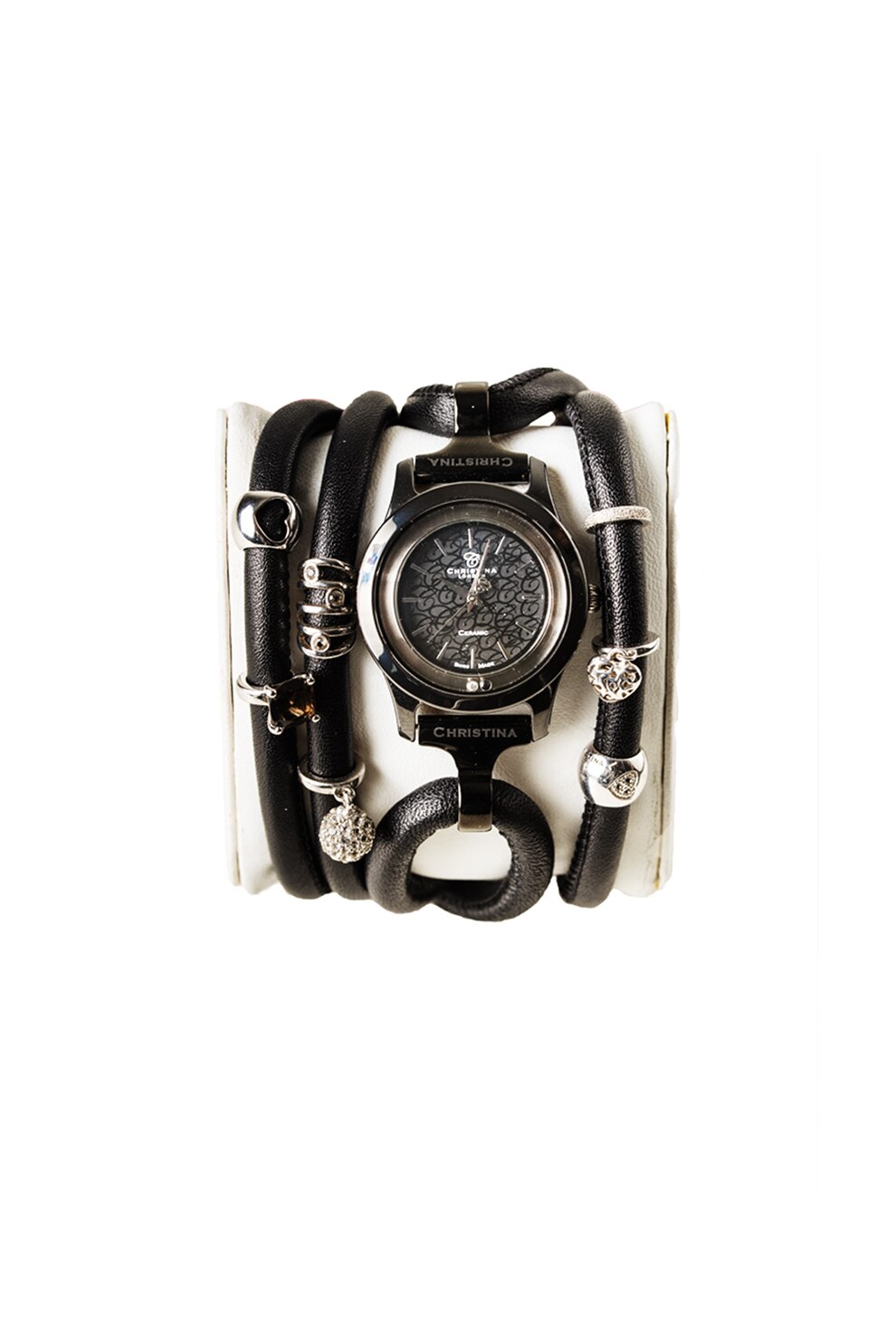 Christina Jewelry&Watches, Ceas analog decorat cu diamant, cu bratara cu siraguri multiple