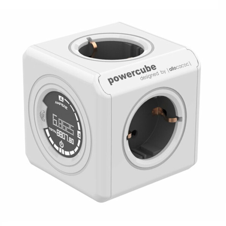 Priza/prelungitor PowerCube Original Monitor DE 8810, LCD, 4 prize, cu intrerupator, protectie copii