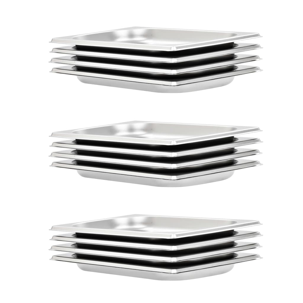 Set de 12 recipiente Gastronom, vidaXL, Otel inoxidabil, gn 1/4 20 mm, Argintiu