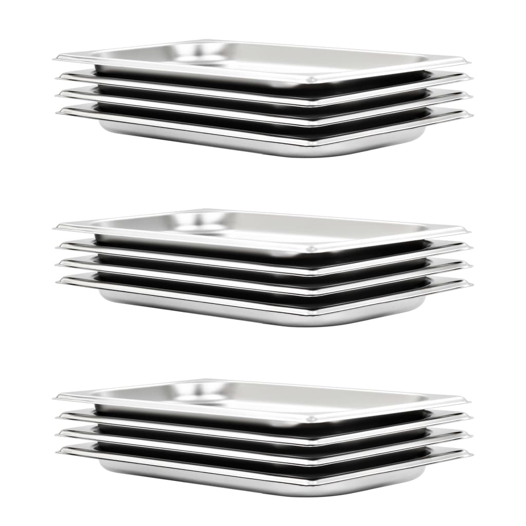 Set de 12 recipiente Gastronom, vidaXL, Otel inoxidabil, gn 1/3 20 mm, Argintiu