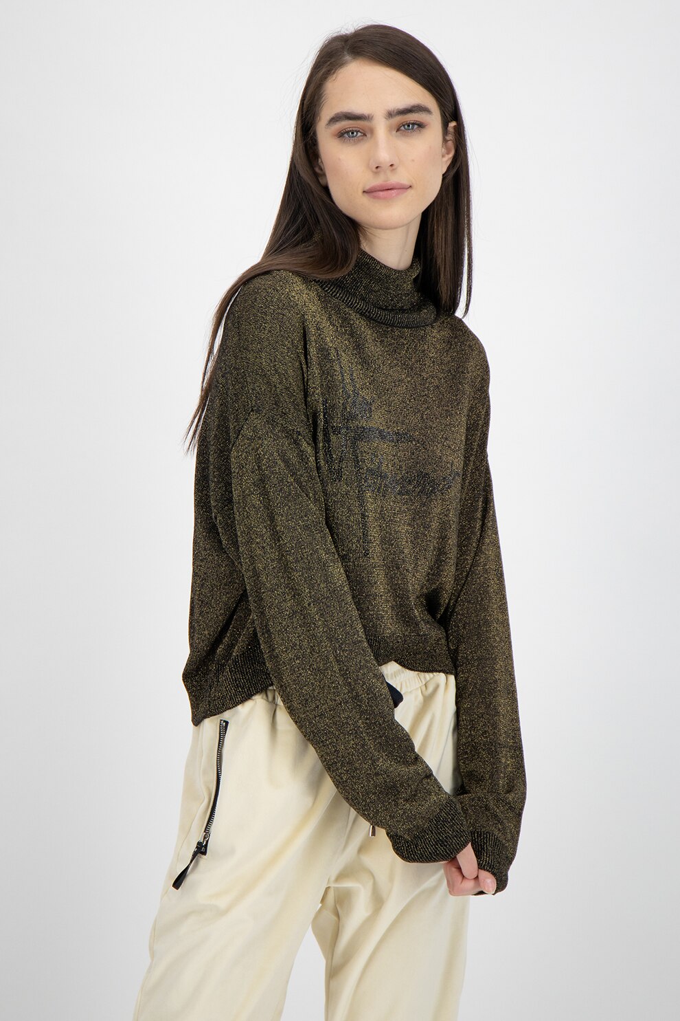 John Richmond, Pulover cu guler inalt si maneci cazute, Negru/Auriu