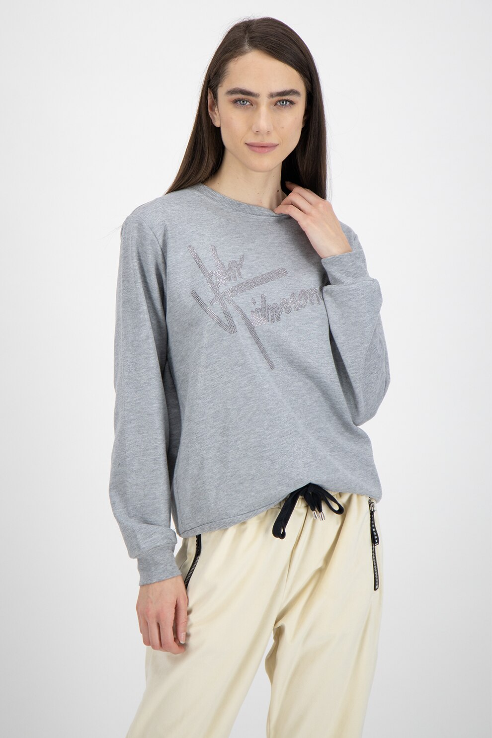 John Richmond, Bluza cu decolteu la baza gatului si logo, Gri melange