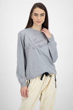 John Richmond, Bluza cu decolteu la baza gatului si logo, Gri melange John Richmond, Bluza cu decolteu la baza gatului si logo, Gri melange