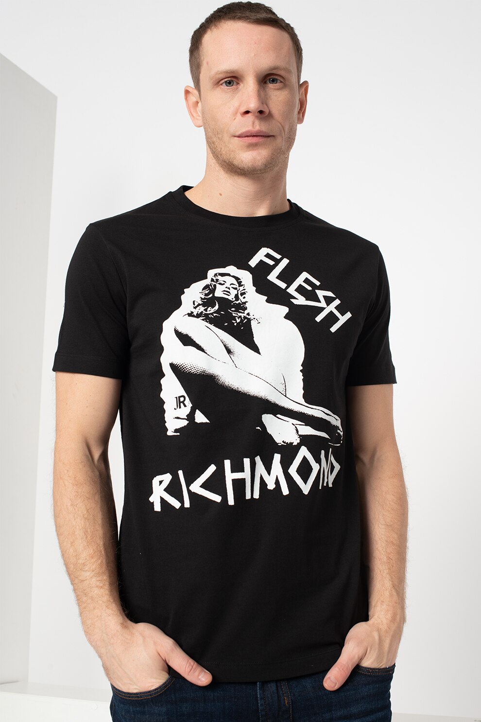 John Richmond, Tricou de bumbac cu imprimeu Langta, Negru/Alb