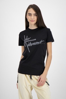 John Richmond, Tricou cu decolteu la baza gatului si logo, Negru John Richmond, Tricou cu decolteu la baza gatului si logo, Negru