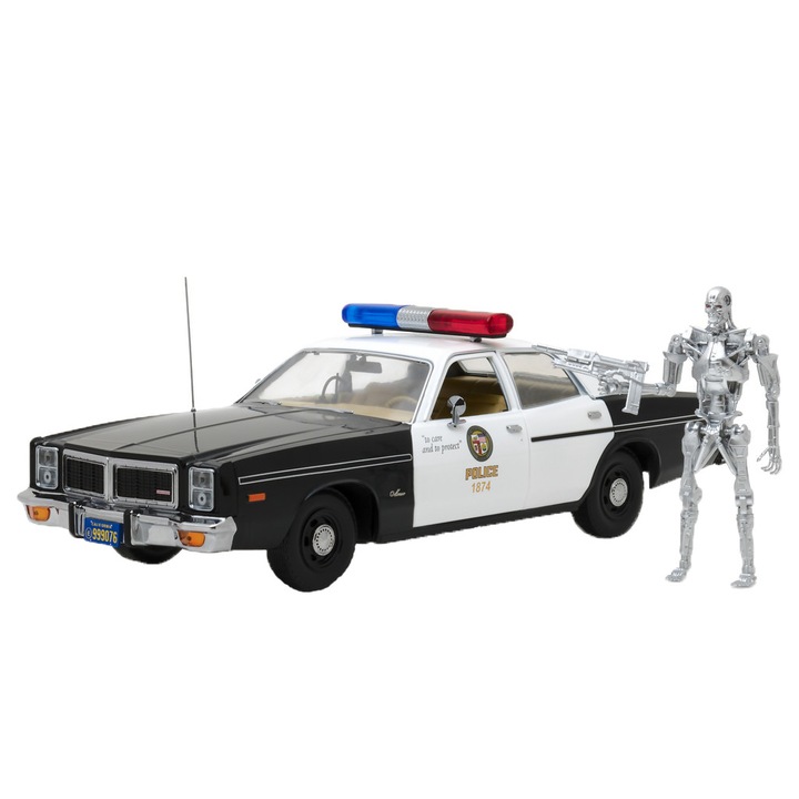 Macheta auto Dodge Monaco Police Terminator (1977) cu Robot Figurina, 1:18, Greenlight