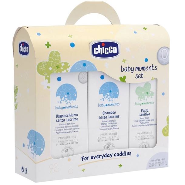 Set cosmetice Chicco Baby Moments: Sampon, Spuma si Crema antiiritanta