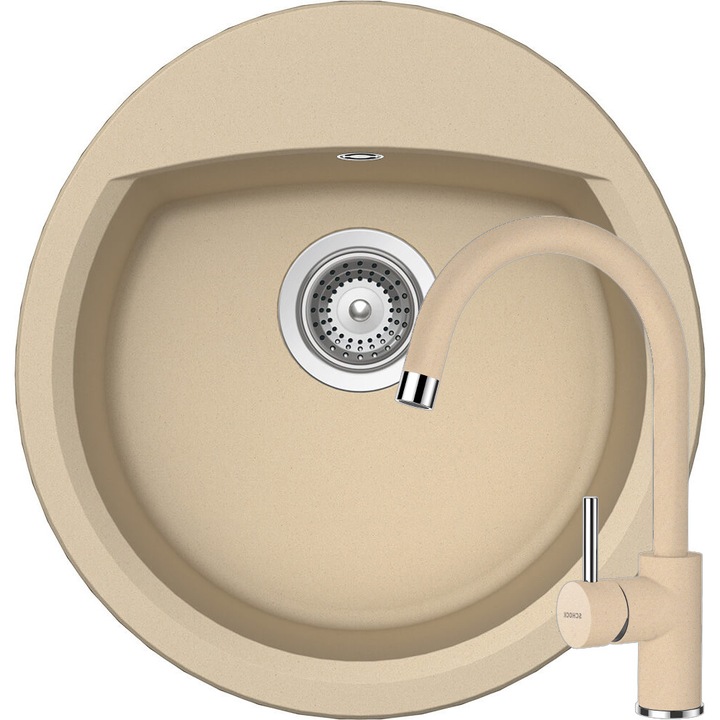 Kit chiuveta Schock Manhattan R-100 470 x 490 mm si baterie Schock Plutos Moonstone Cristalite